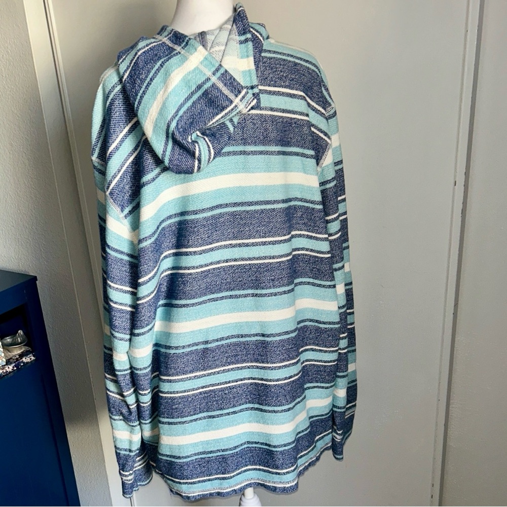 Tommy Bahama Men's Blue Horizon Baja Pullover Cotton Hoodie - Bering Blue Stripe - Picture 8 of 9